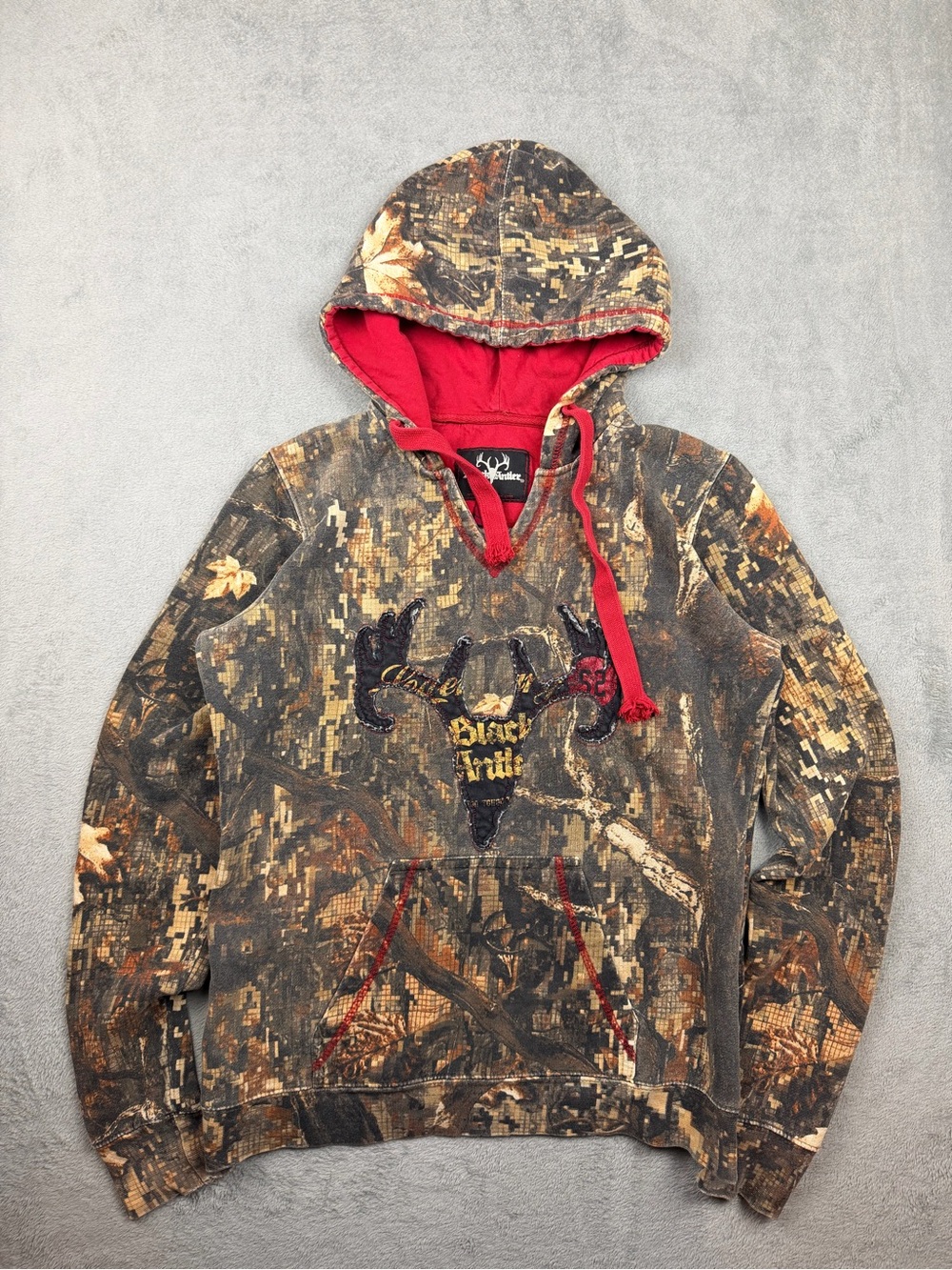 Womans Camo Hoodie Sweatshirt with Red Lining